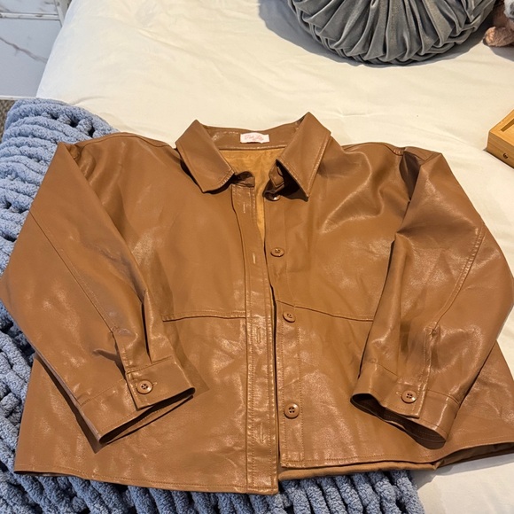 Pink Lily Jackets & Blazers - Pink Lily Brown Faux Leather Jacket